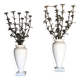 Pair of carrara marble vases, bronze bouquet of flowers