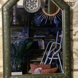 Mirror countryside wood and moulded stucco painted with gold garlands - 50 x 37 cm