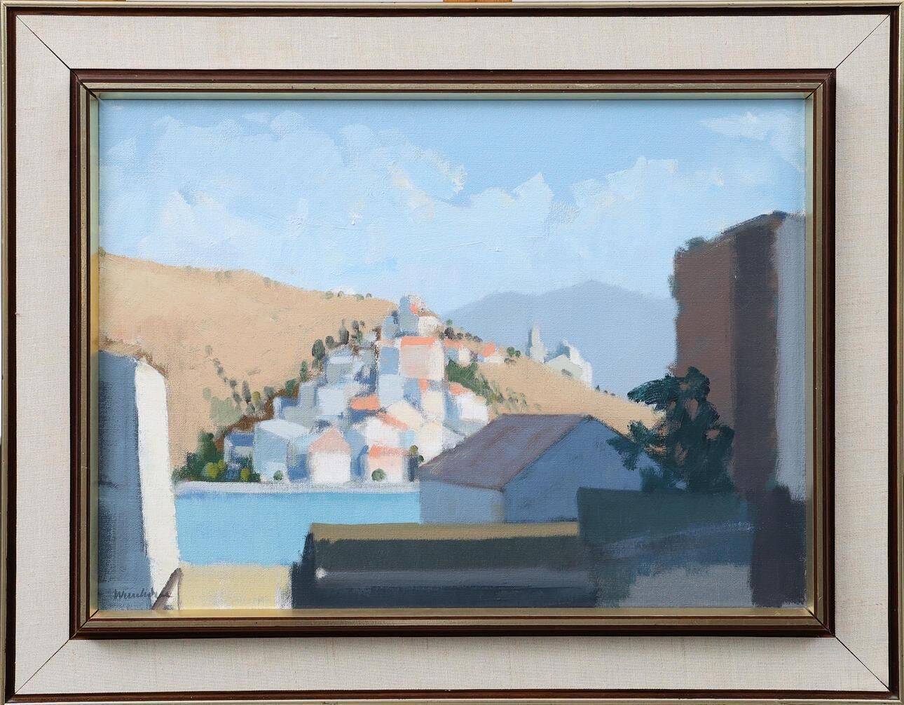 Original Swedish Oil On Canvas – "Bergsby" By Stig Wernheden