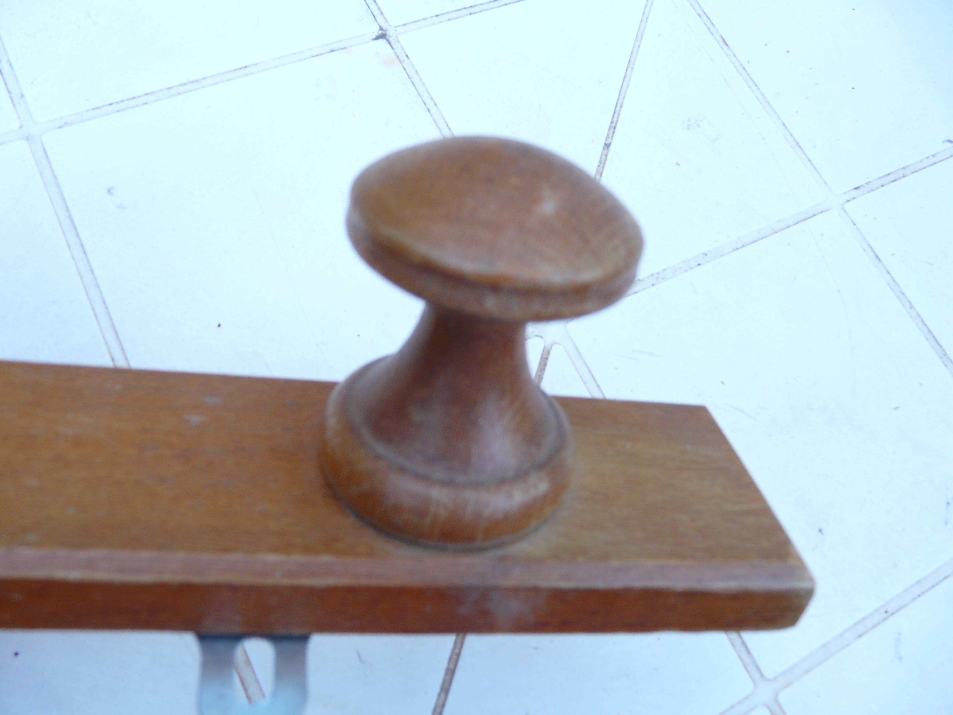 Wall mounted pine coat rack with 3 vintage hooks