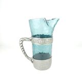 Hadeland Glass pitcher by Willy Johansson, pewter holder, vintage