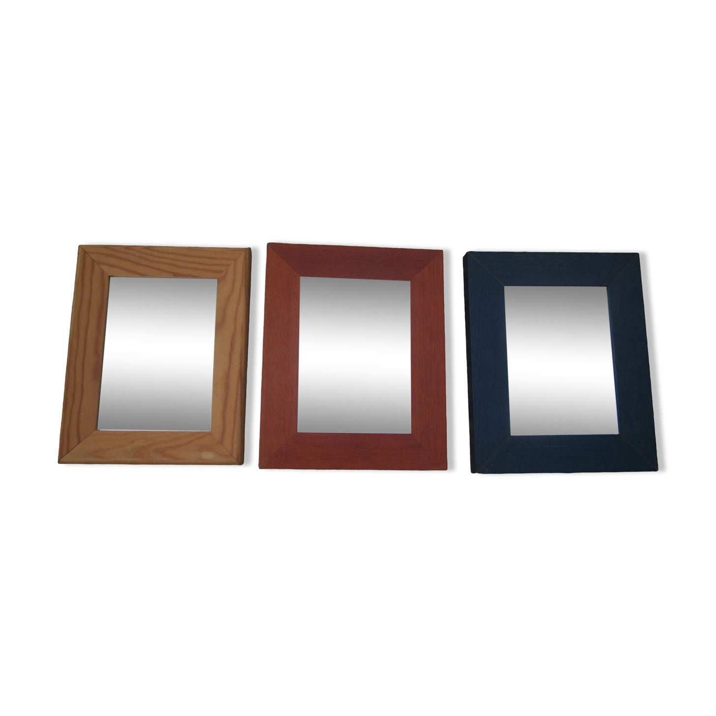 Set of 3 mirrors to hang with wooden frames