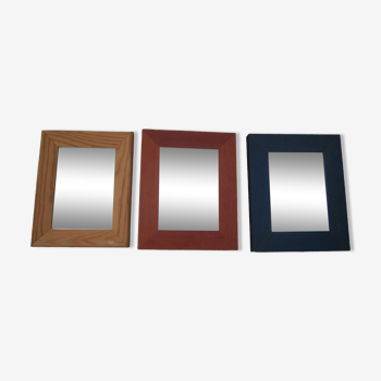 Set of 3 mirrors to hang with wooden frames