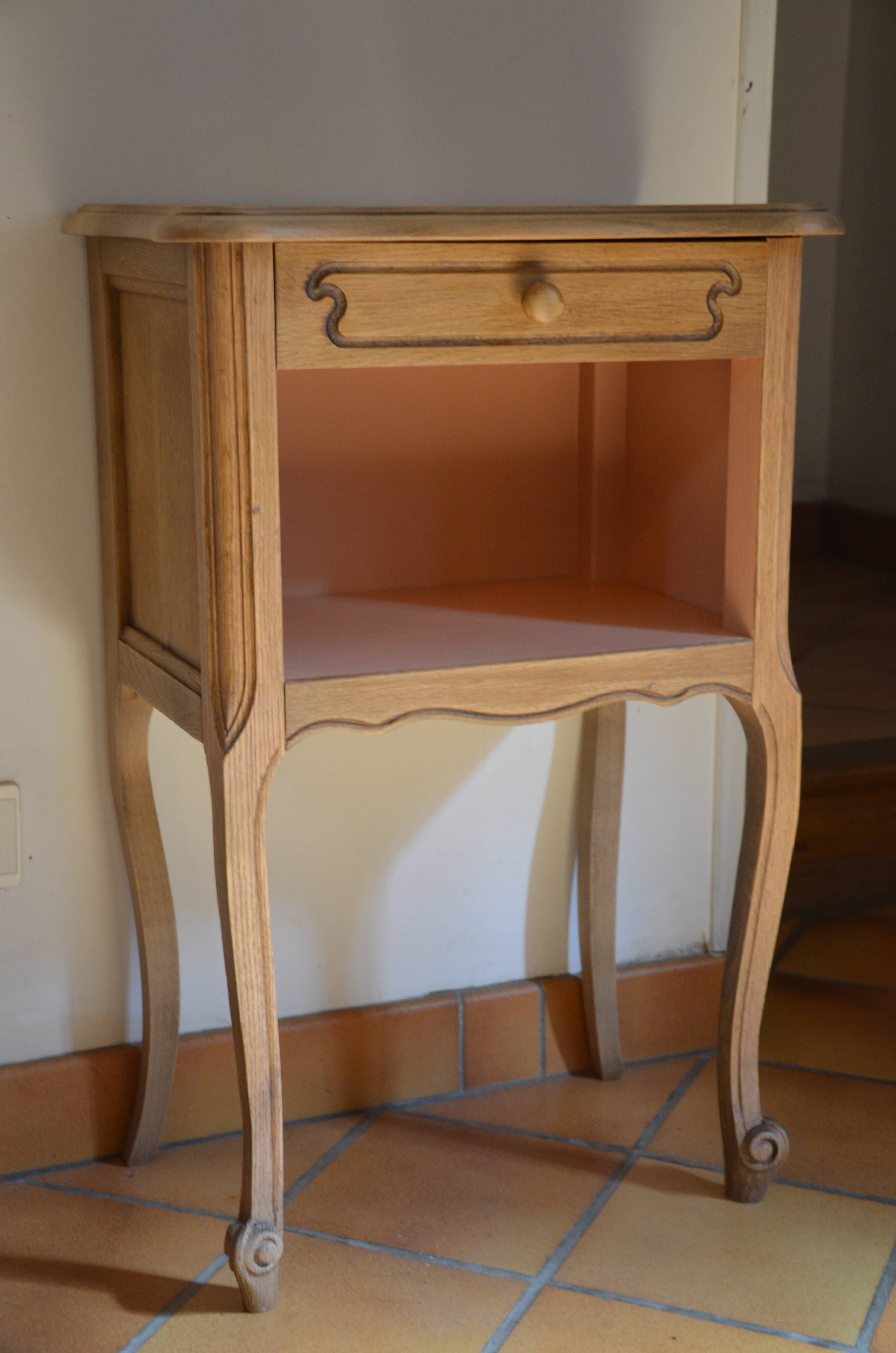 Wood and pink bedside table