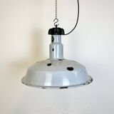 Large Industrial Midcentury Grey Enamel Factory Lamp, 1950s