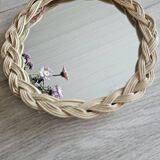 Old small round wicker mirror