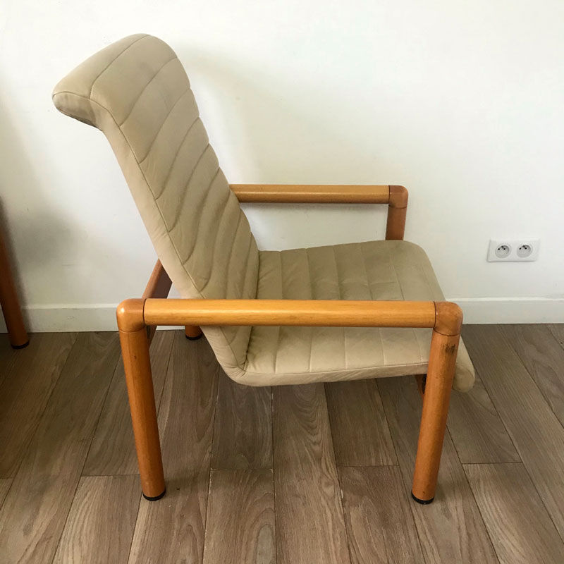 80s cream leather armchair Flàttoto