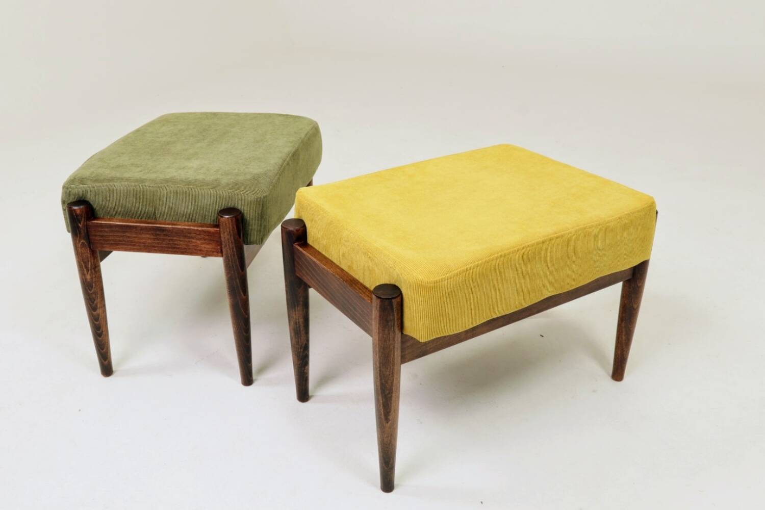 Scandinavian green/yellow corduroy stool Set of 2