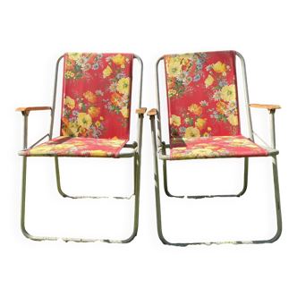 Folding flowered camping chairs from the 60s