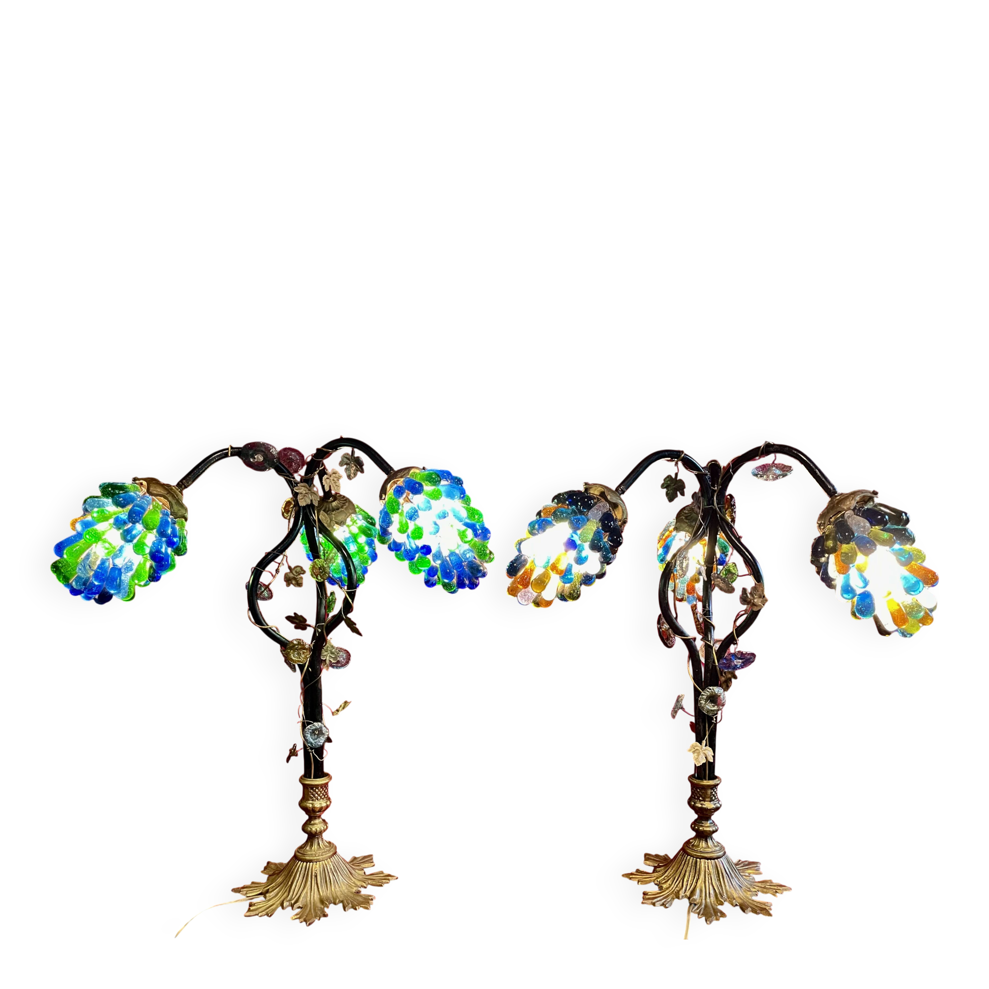 Pair of vintage Murano cluster lamps, 1950s