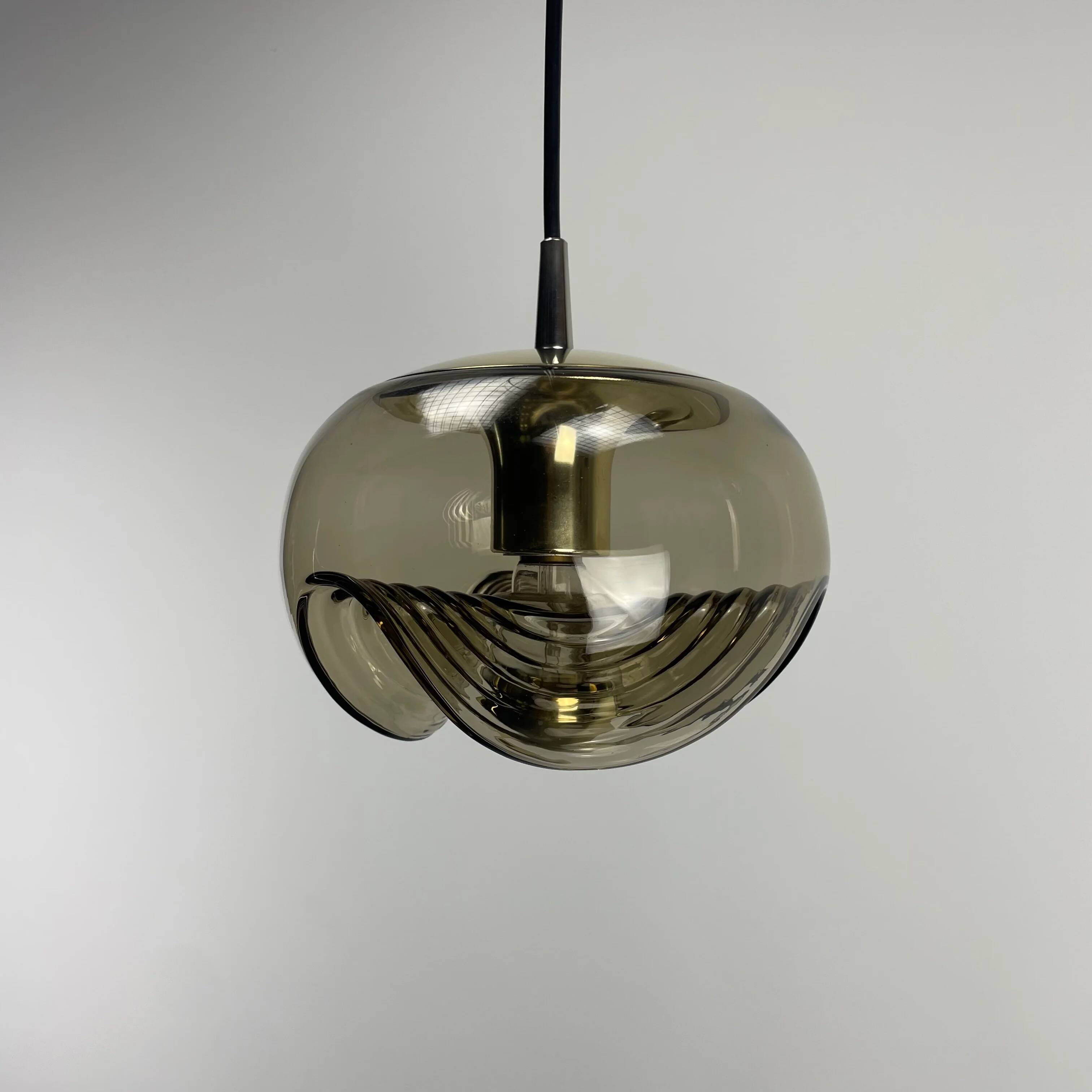 Futura suspension in smoked wavy glass by Peill & Putzler 1970