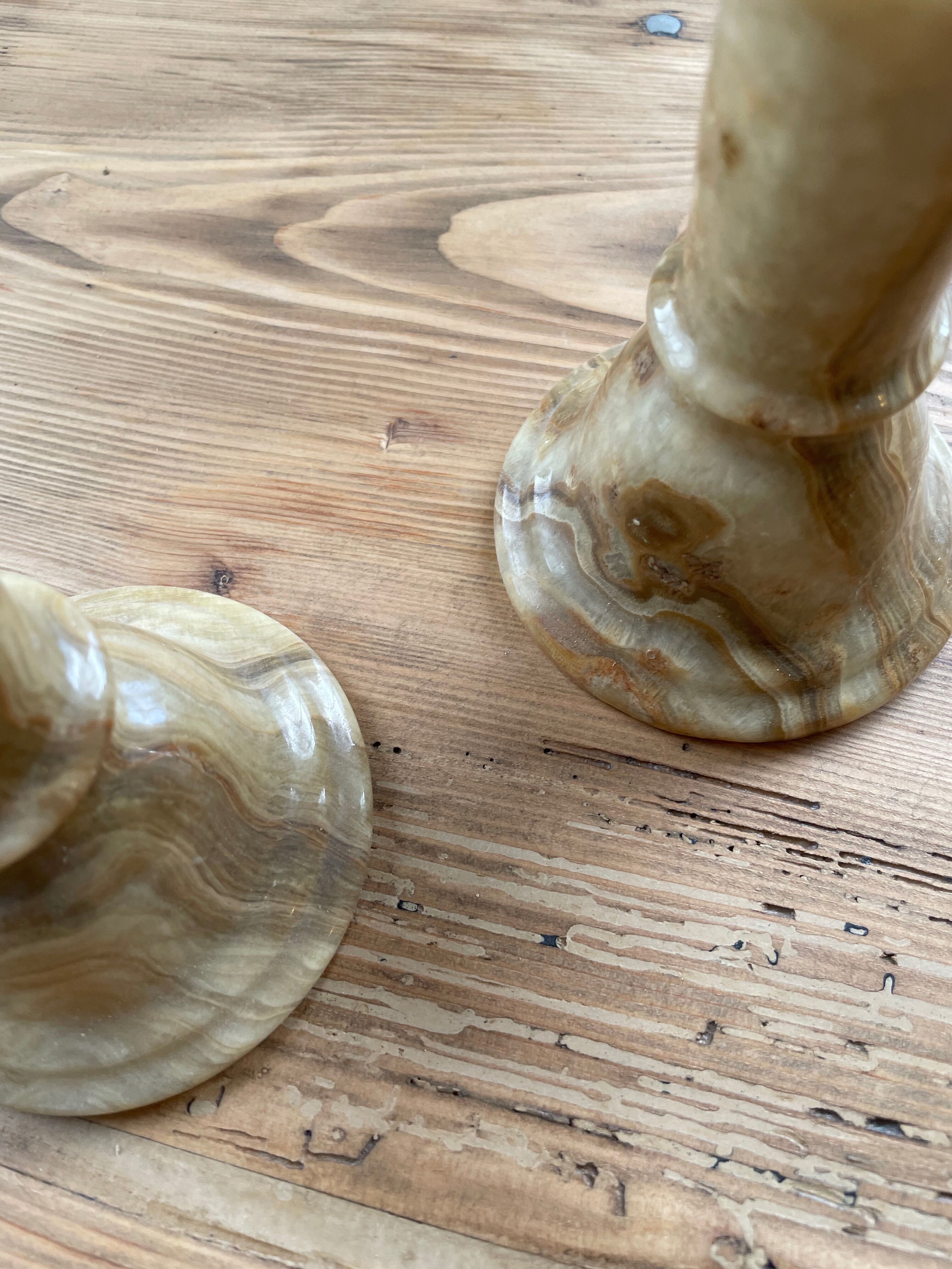 Set 2 old onyx candlesticks