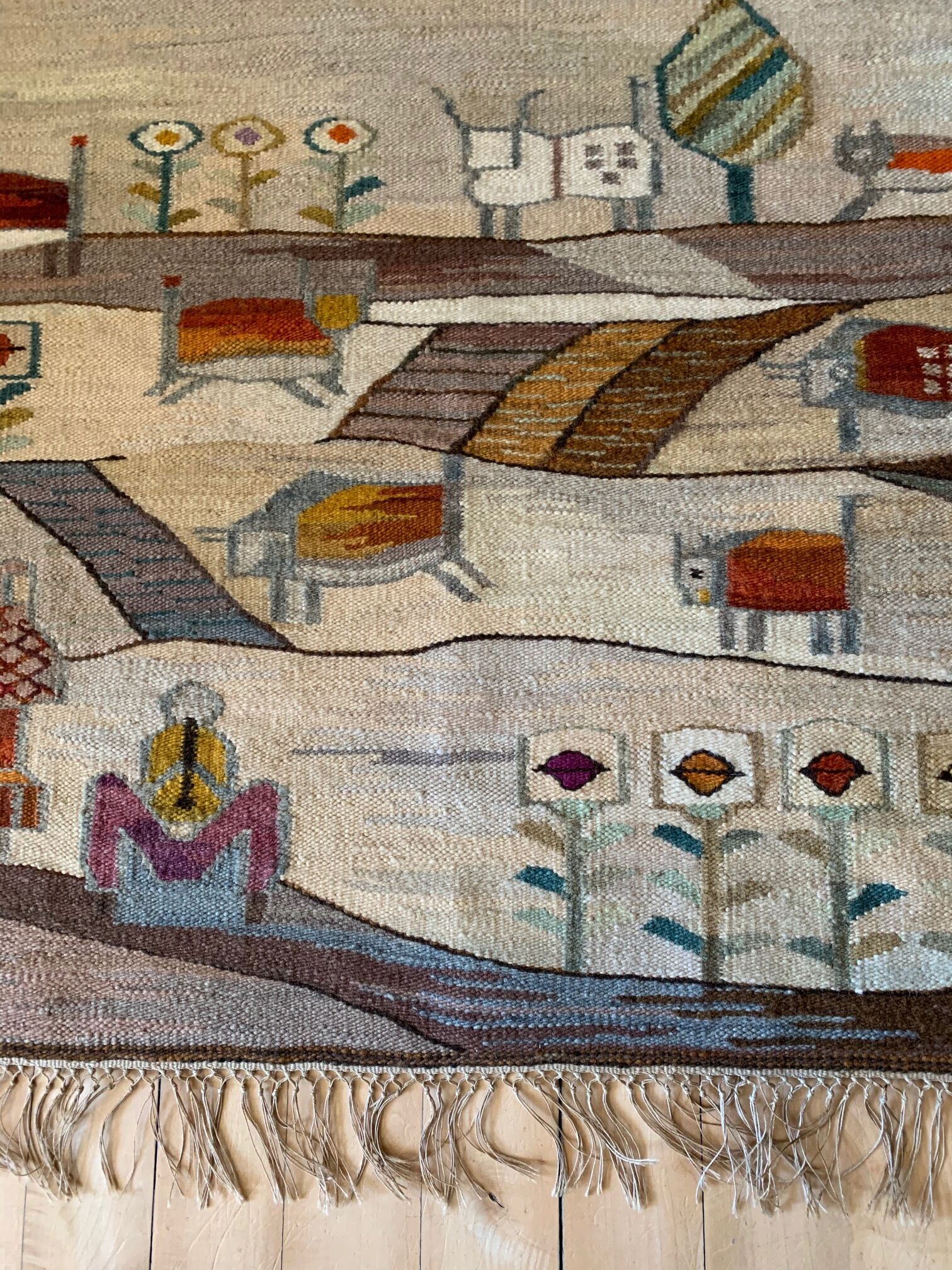 Tapestry "Buffalo" designed by Piotr Grabowski Cepelia 1978