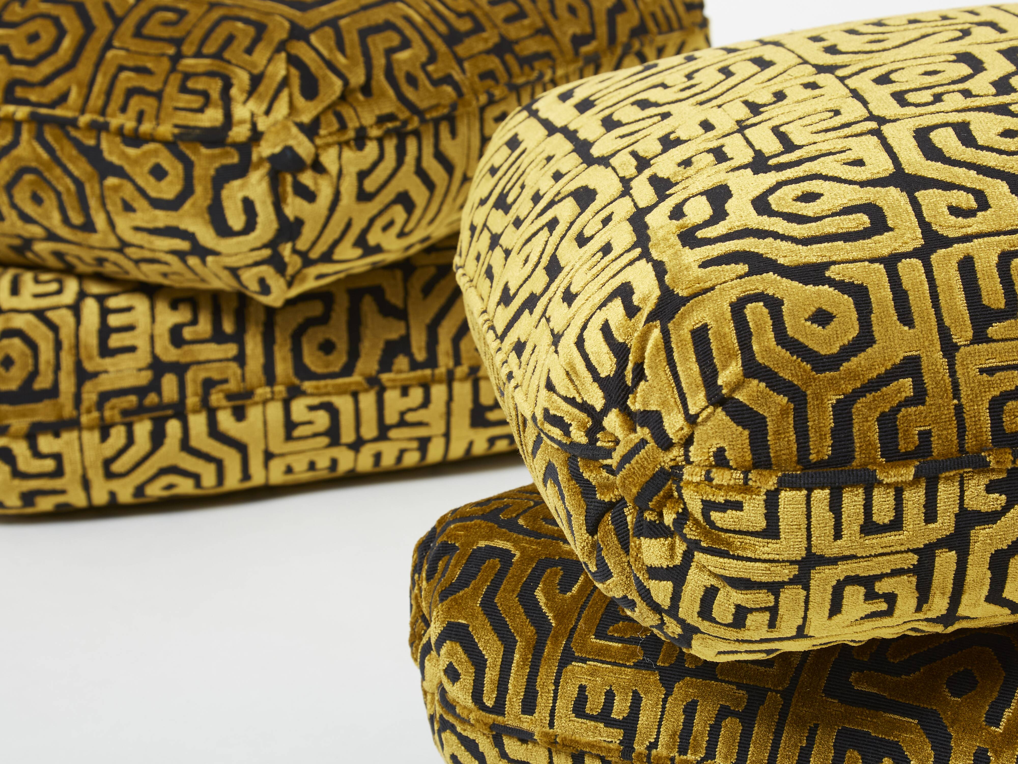 Pair of poufs velvet motifs 1970
