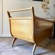 Children's bed in wood and wicker woven on wheels 1960
