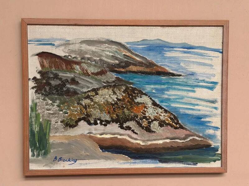 Swedish oil on canvas "At the Shore" by B. Blocking, vintage & framed 51x39cm
