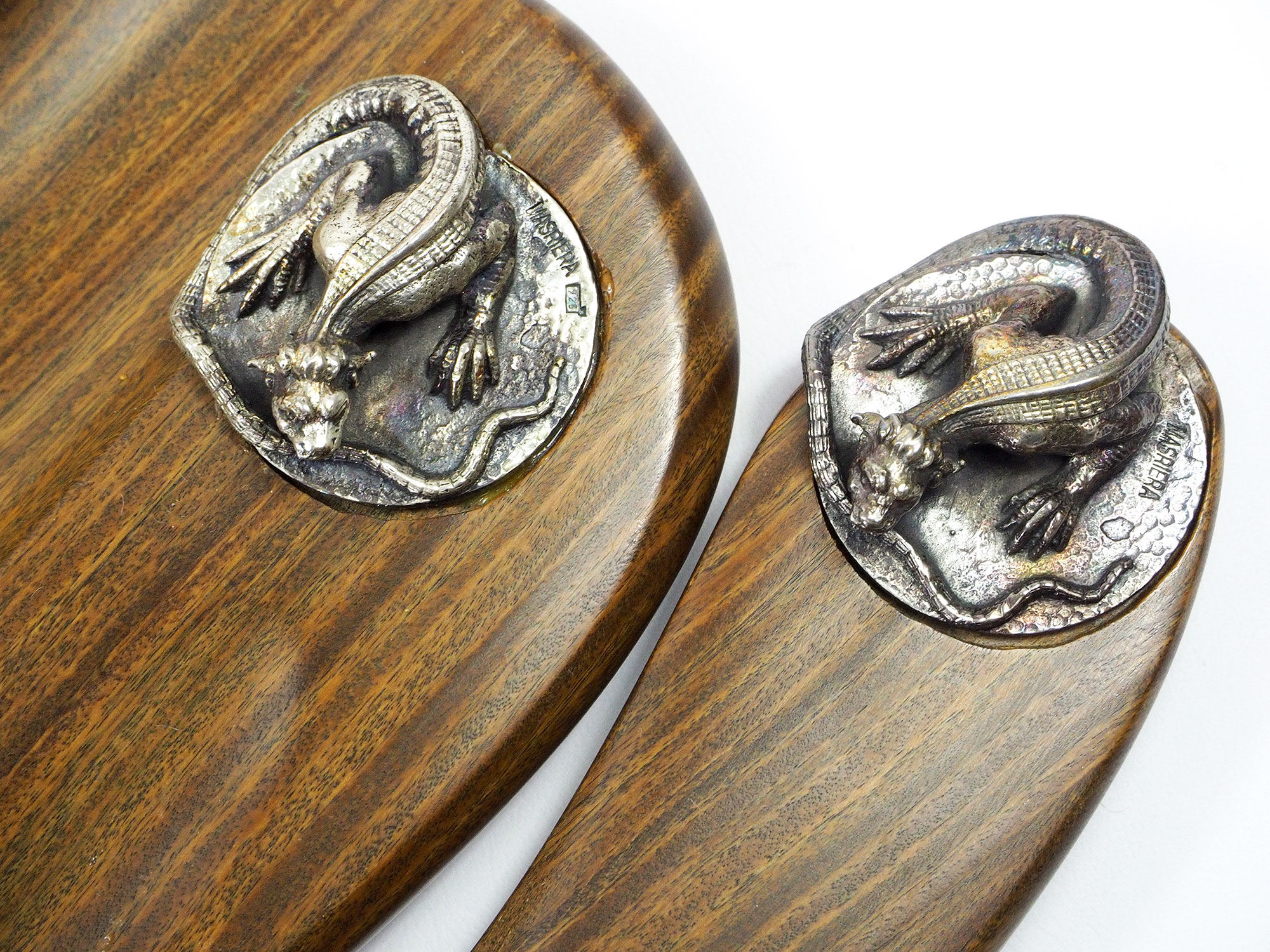 Set for office "Masriera" in silver and exotic wood, mid-century