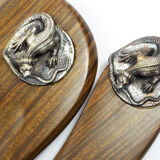 Set for office "Masriera" in silver and exotic wood, mid-century