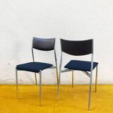 Paire de chaises modernistes vintage en chrome, skaï et laine
