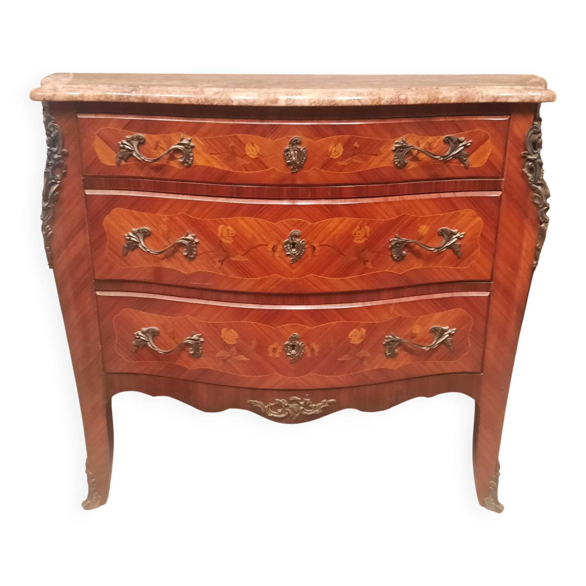 Commode style Louis XV en marqueterie de fleurs