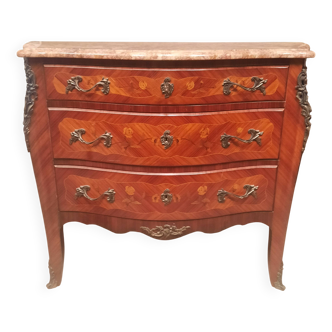 Commode style Louis XV en marqueterie de fleurs