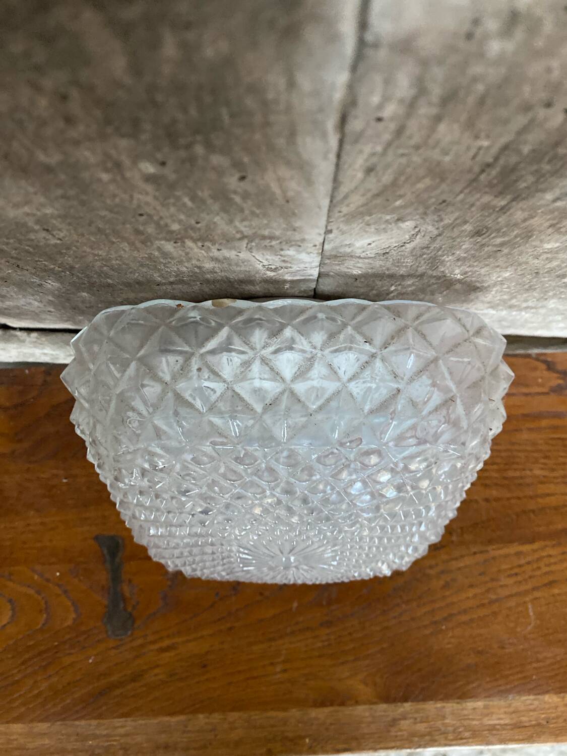 Antique Ceiling Light Sconce Molded Glass + Metal Support 70s Vintage #B791