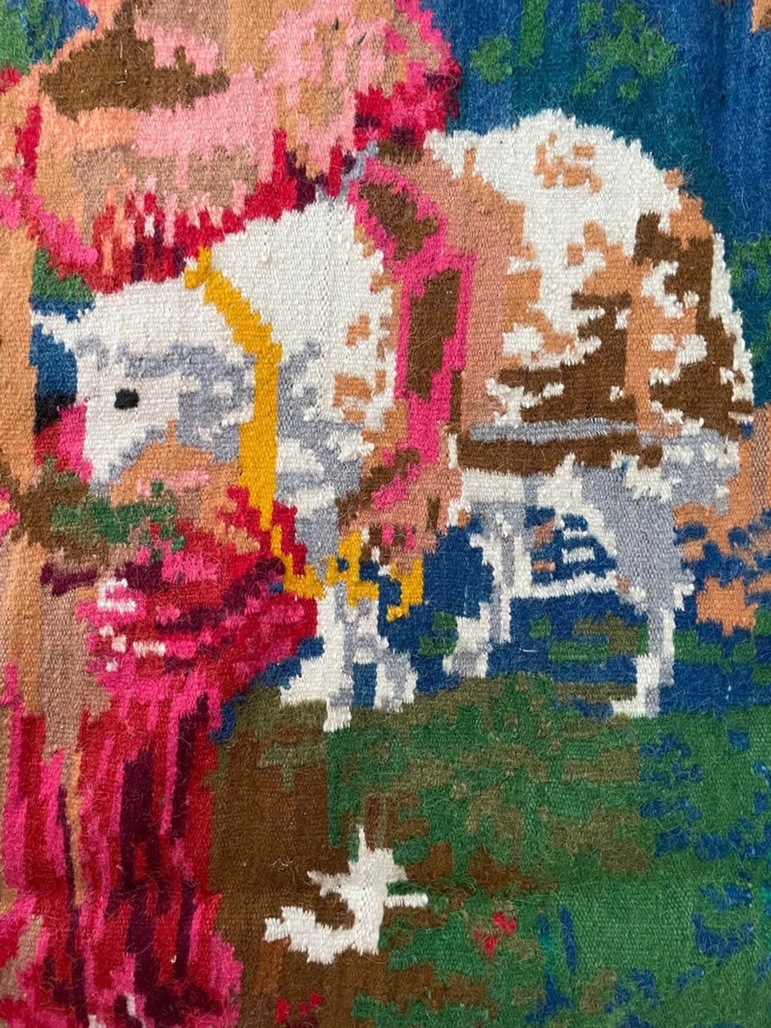 Large bohemian handwoven rug with amazing scenery and floral design, made in Romania 315x195cm