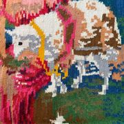 Large bohemian handwoven rug with amazing scenery and floral design, made in Romania 315x195cm