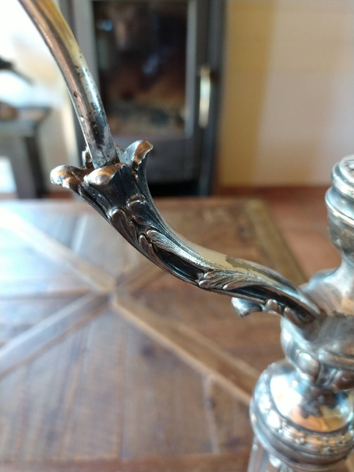 Pied de lampe Victorien en bronze argenté