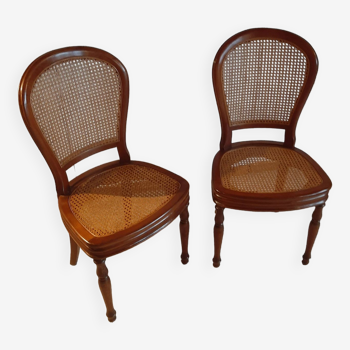 Set of 2 medallion chairs - Louis XVI style - Wood and canework - 1980s