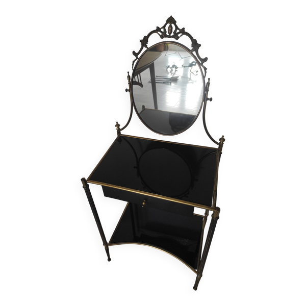 Coiffeuse style Louis XVI laiton et verre trempé
