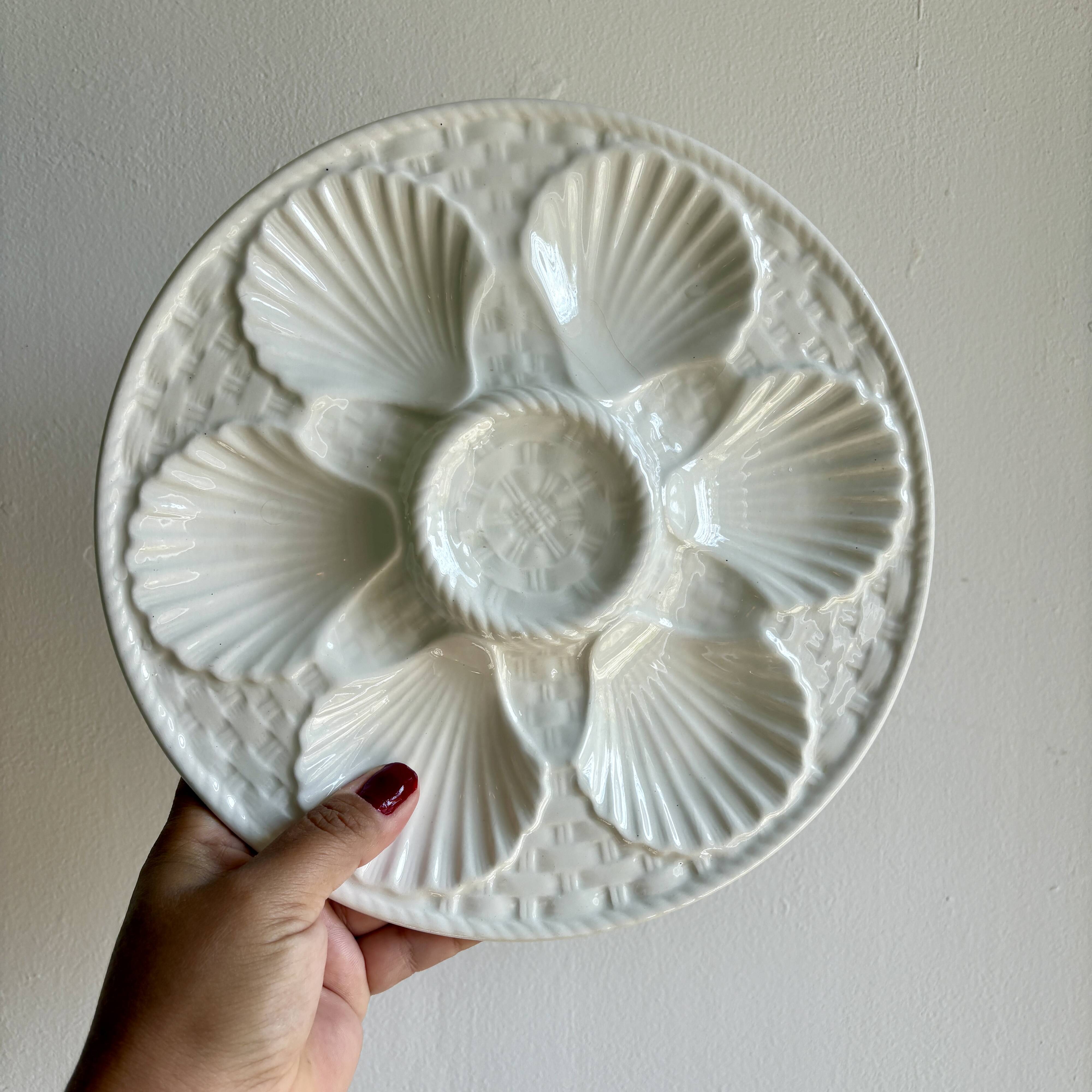 Lot de 6 assiettes à huîtres vintage en céramique blanche - Longchamp