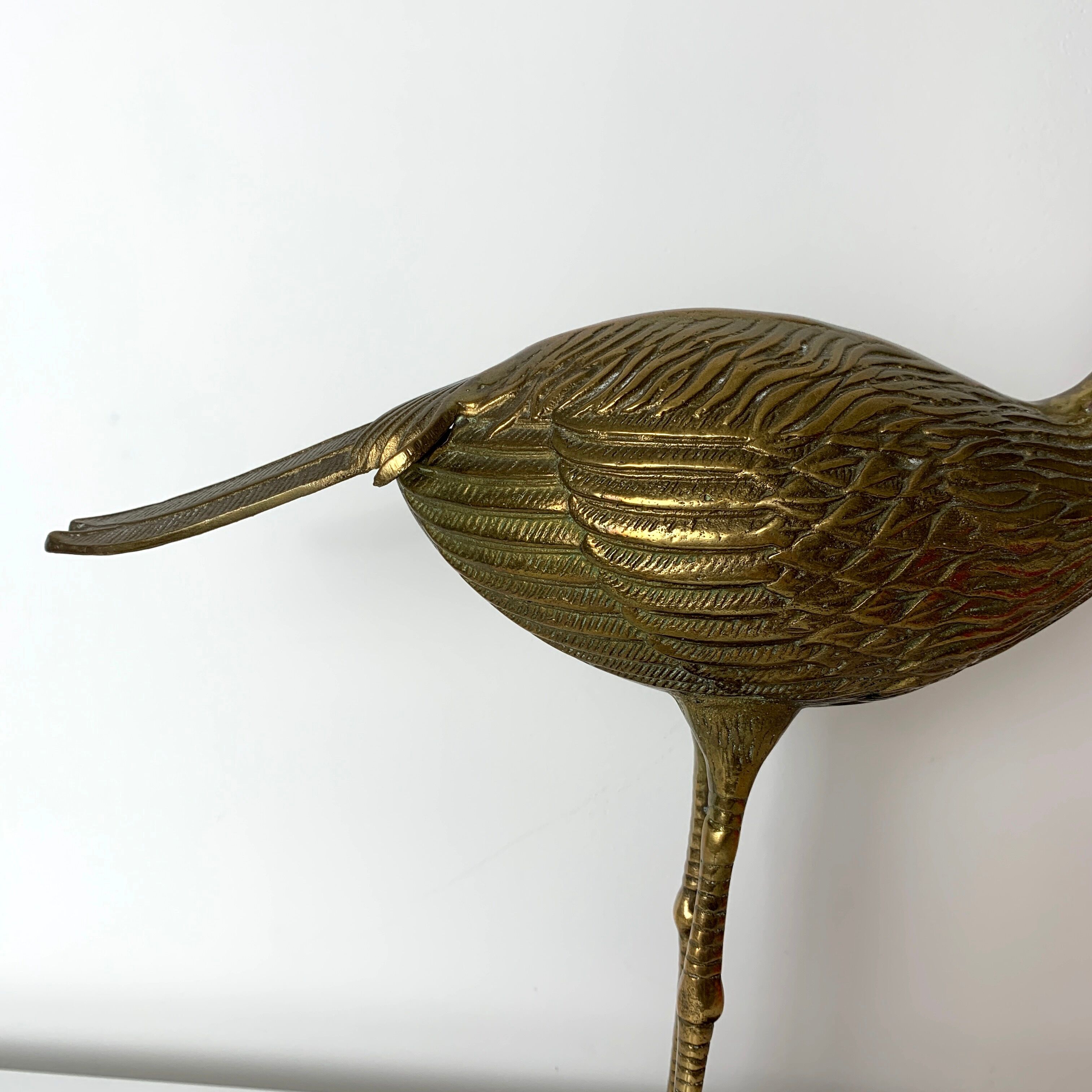 Sculpture subject vintage heron bird in brass