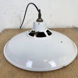 Industrial White Enamel Factory Pendant Lamp, 1960s