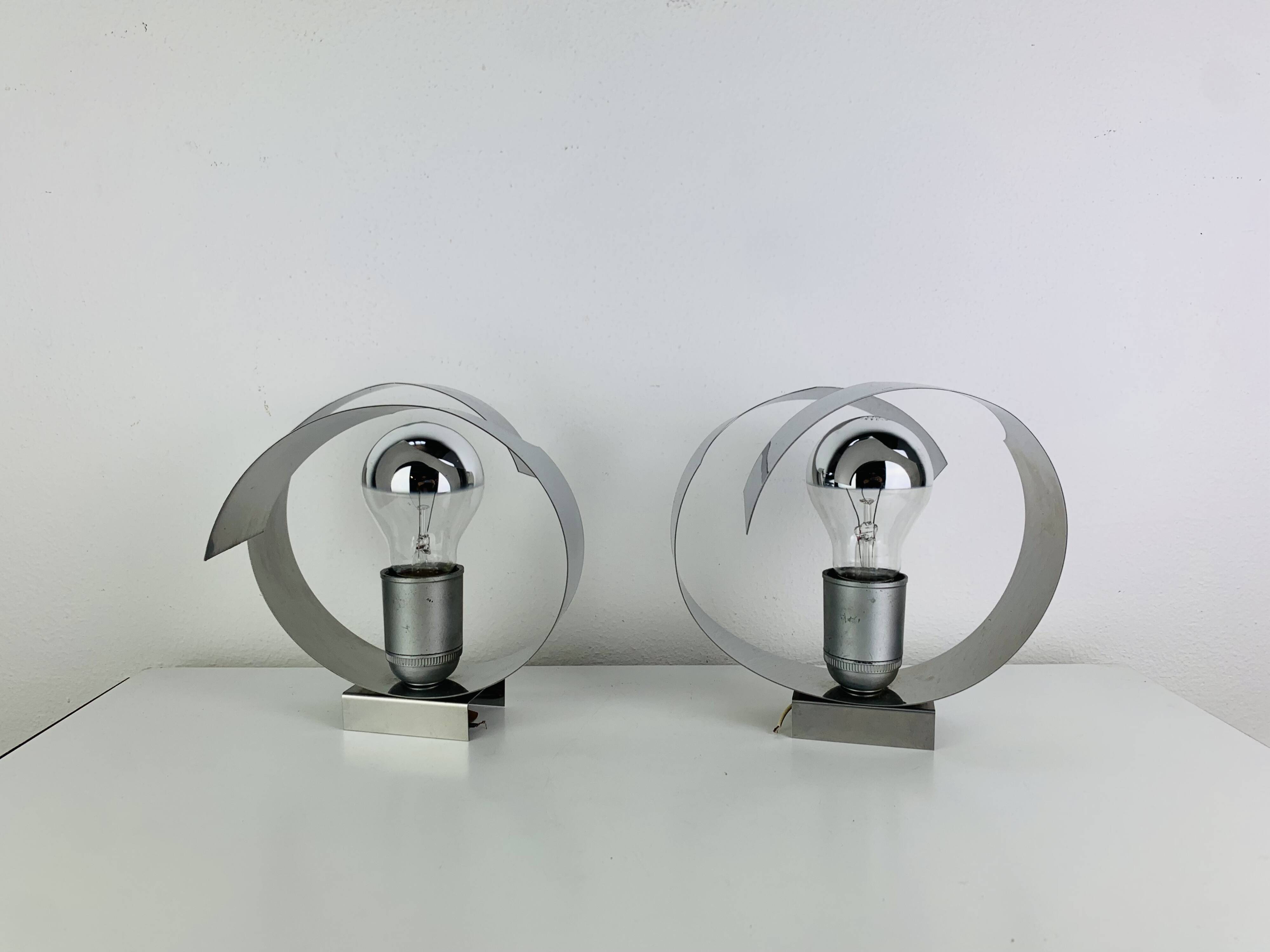 Pair of chrome spiral wall lights from the seventies/Space Age, 1970s.