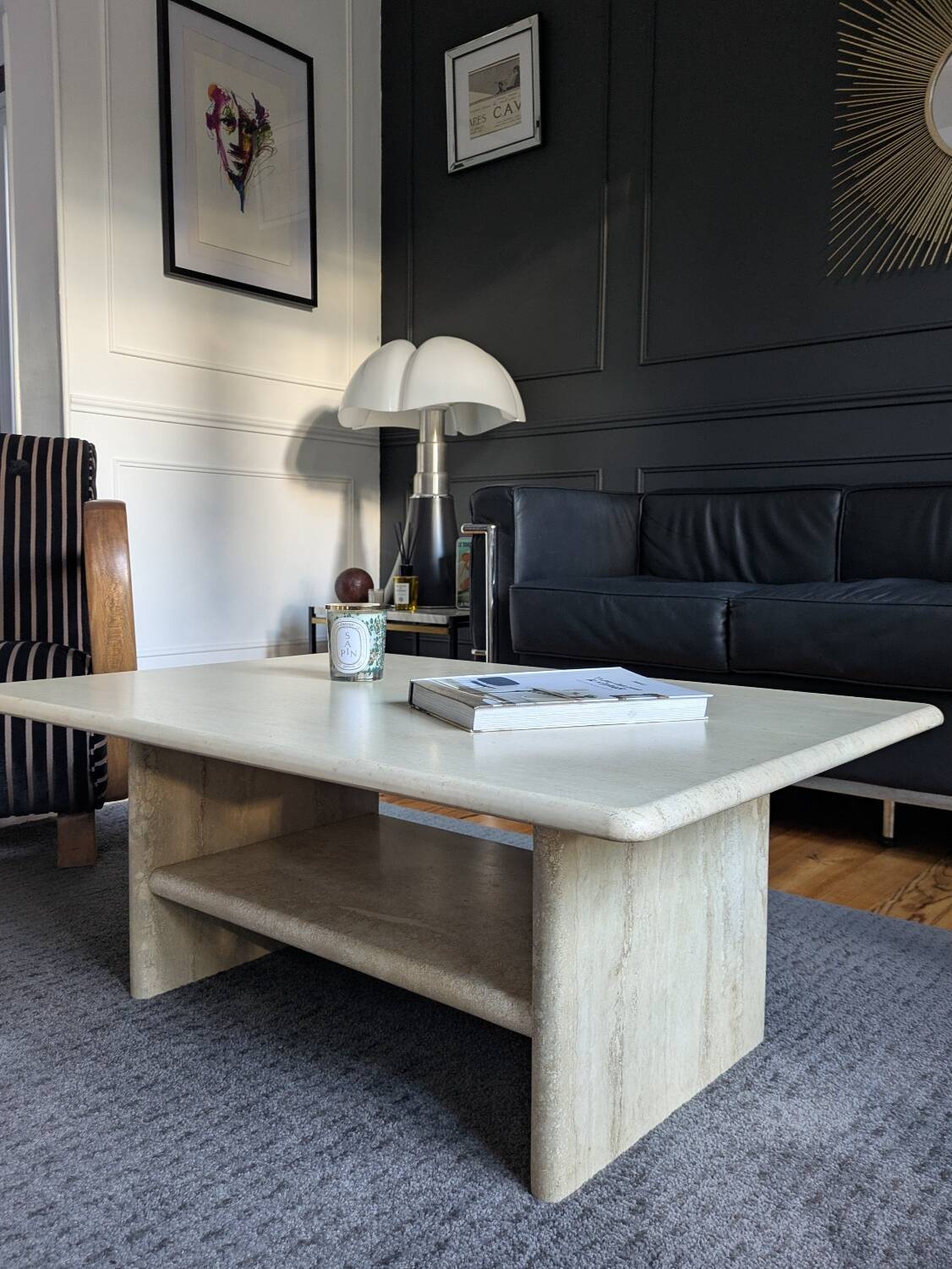 Vintage coffee table in travertine