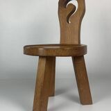 Sculptural Brutalist Chunky Tripod Stool in Oak, 1960s