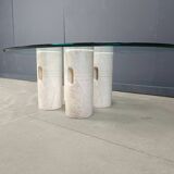 Vintage travertine and glass coffee table, 1970s