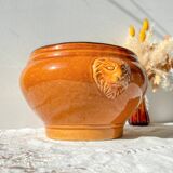 Vintage ceramic lion head soup tureen - honey and black, made in France.