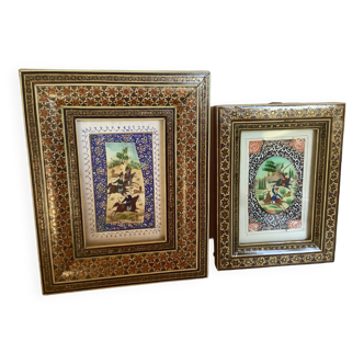 Pair of Persian khatam marquetry frames