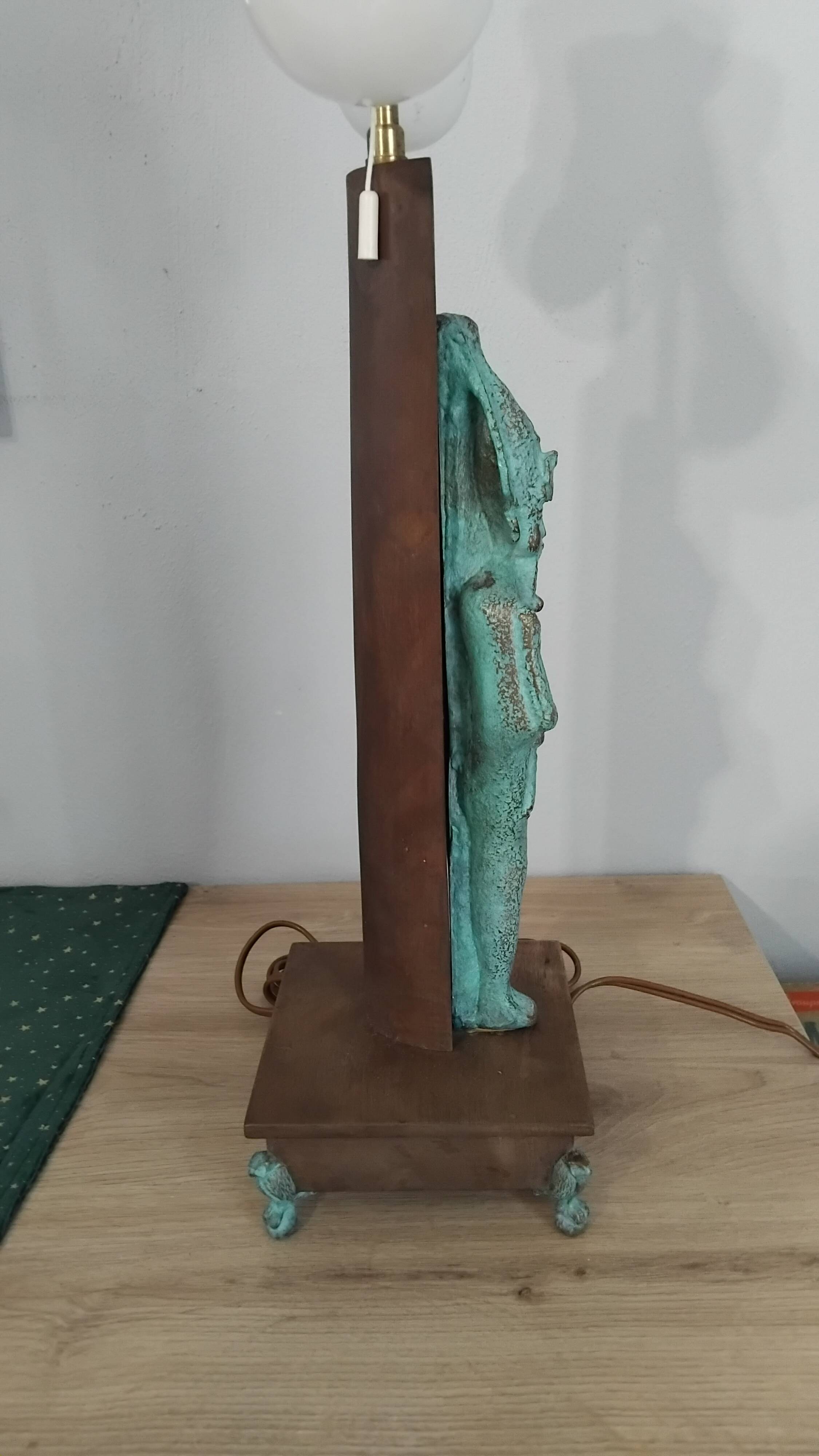 Lampe égyptienne osiris  bronze teck vintage  avec ecrin
