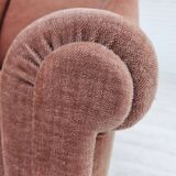 1960s, Danish armchair, salmon pink furniture velour, ash wood legs.