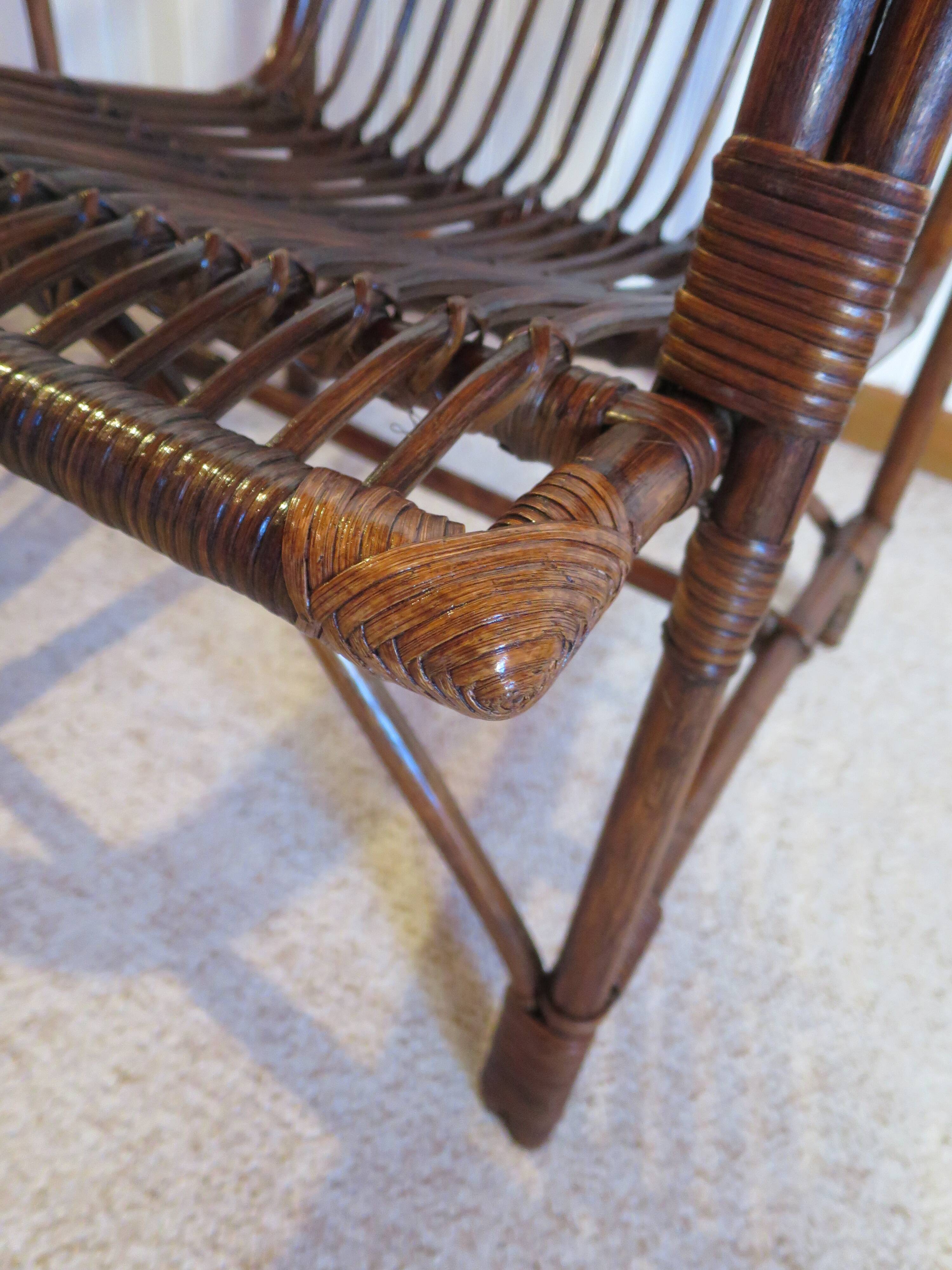 Lot de 2 Fauteuils de jardin en rotin et bambou -Vintage -Années 60 - avec coussins - vernis satin