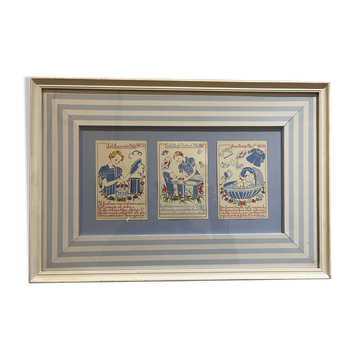 3 old illustrations of framed childcare