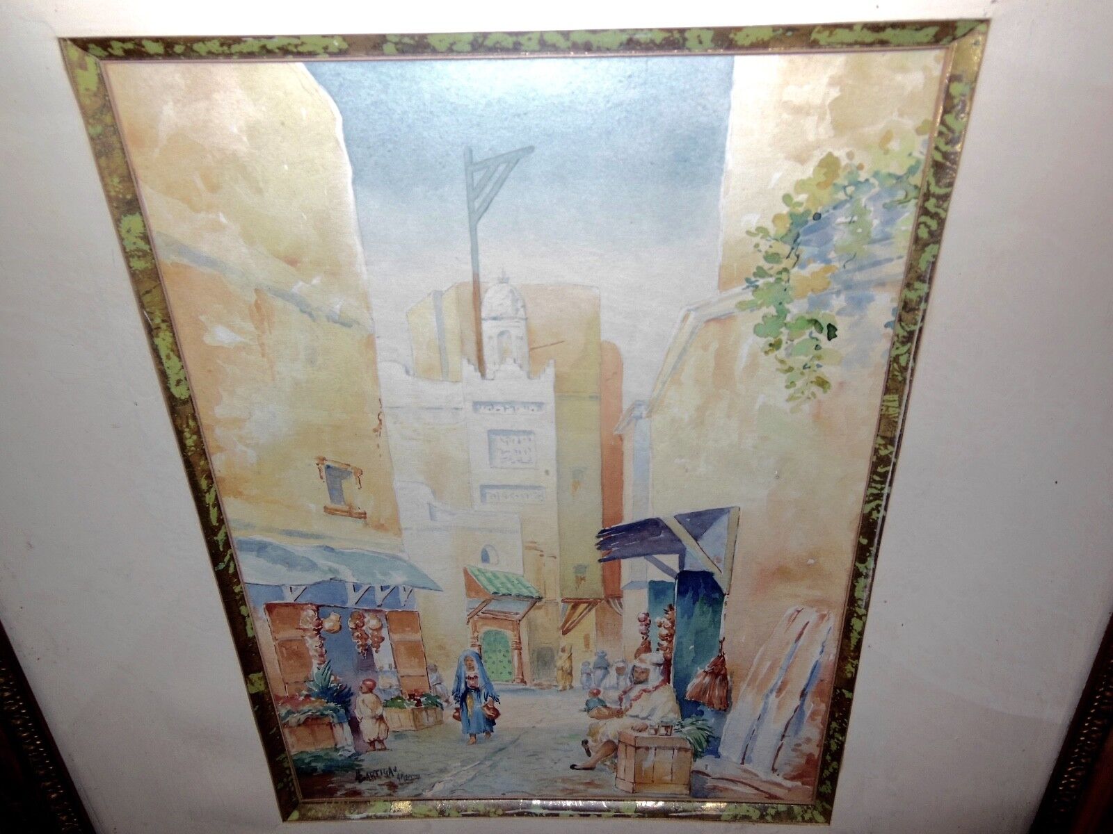 Watercolor old framed XlX, orientalist, signed louis lartigau