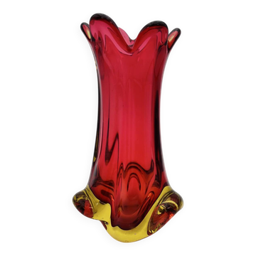 Vase Murano organique rouge et jaune