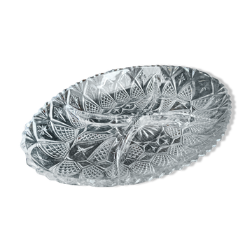 Vintage 4-compartment chiseled glass aperitif dish