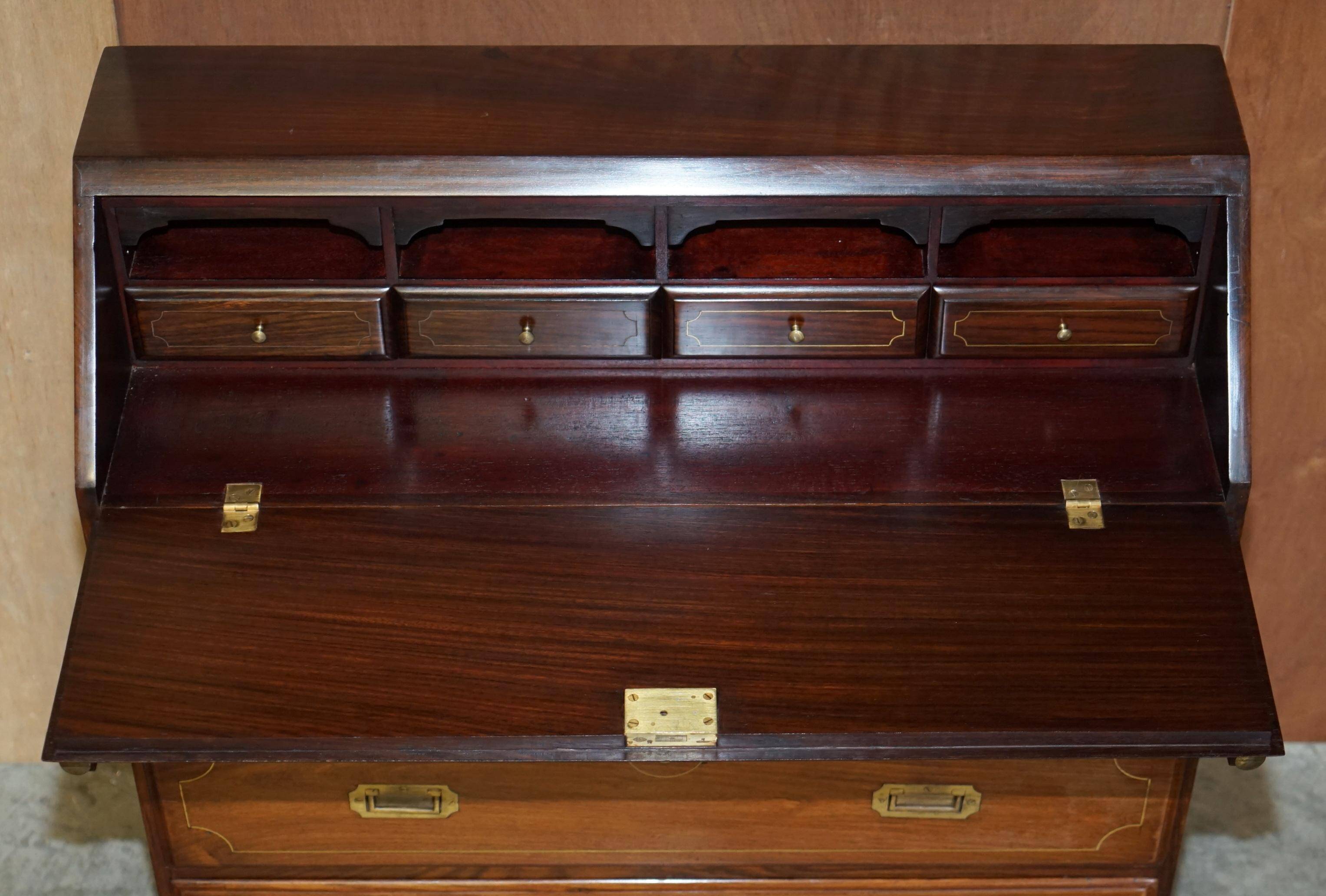 Anglo-Indian military desk in camphor wood and brass