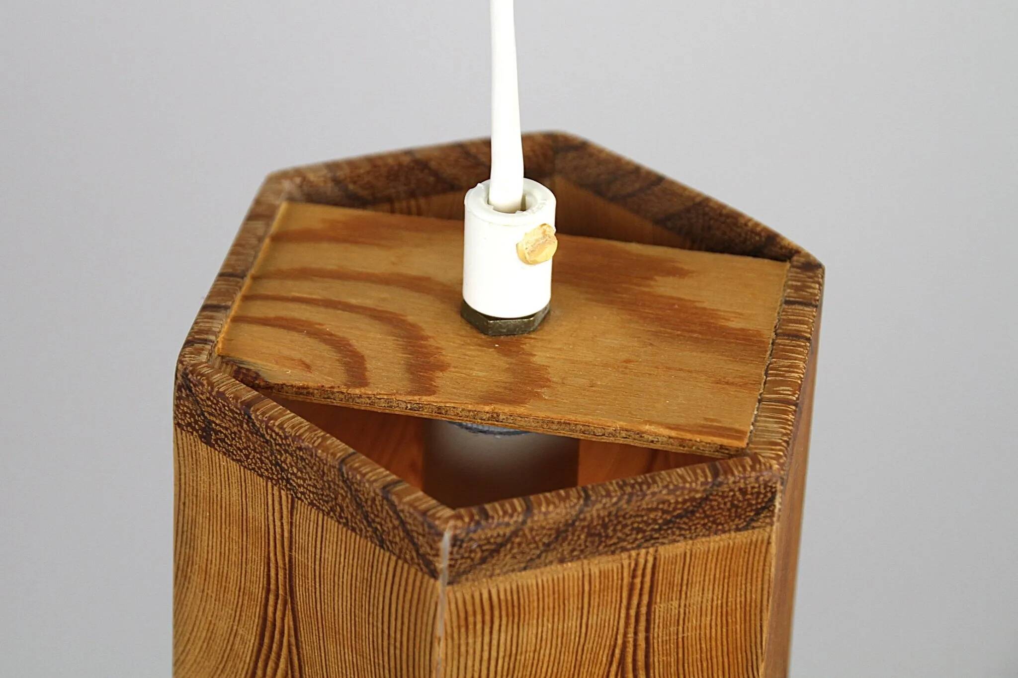 Hexagonal Pine Pendant Lamp – Sweden, 1970s