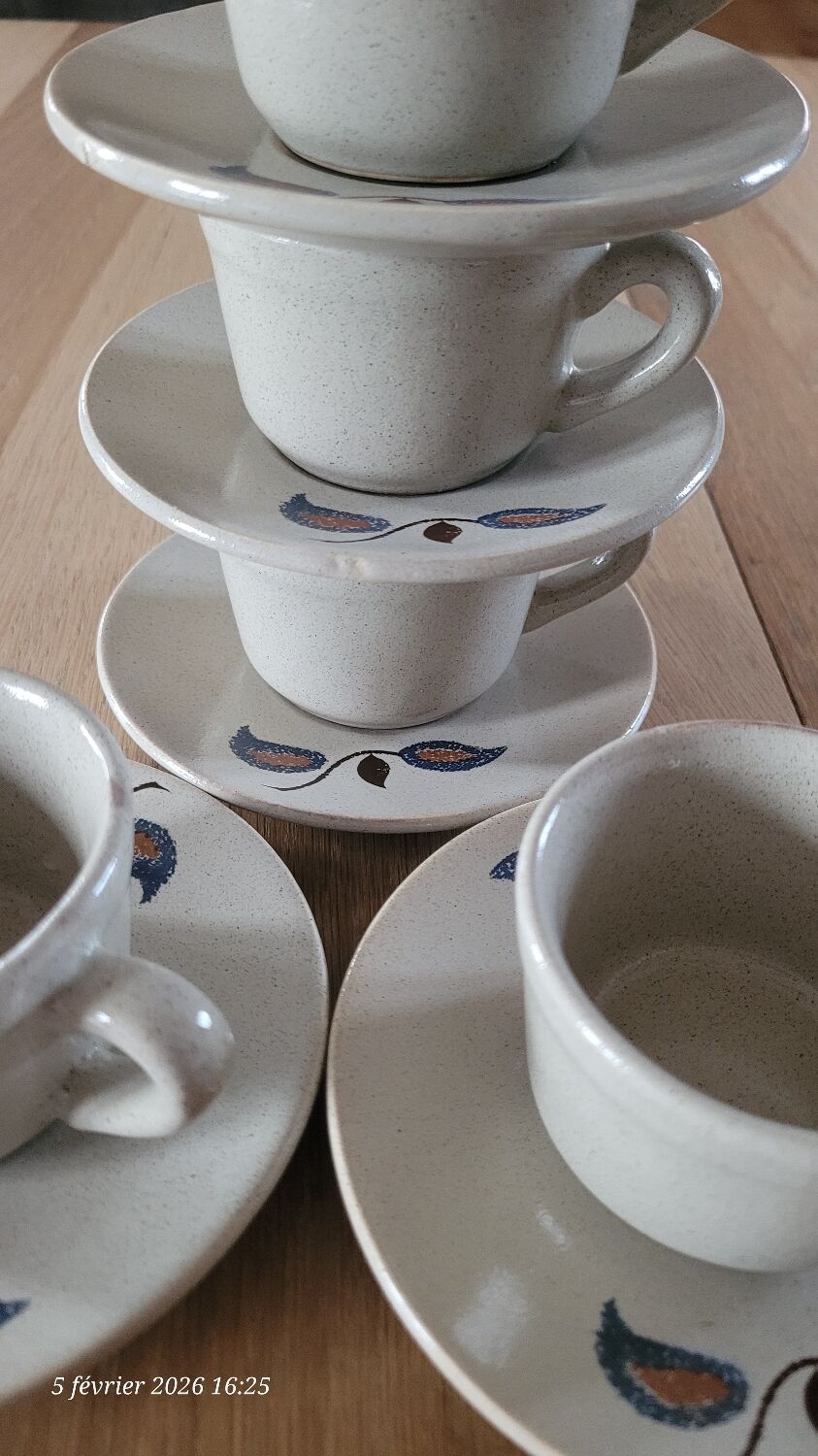 5 cups and saucers St Amand earthenware